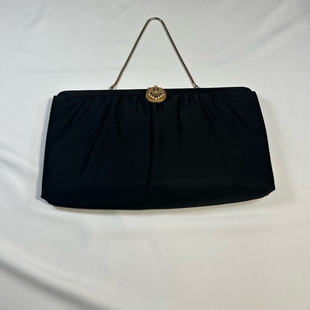 Vintage After Five Black Evening Clutch with Gold Accent